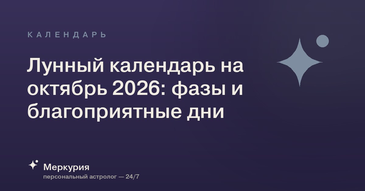 Лунный календарь на октябрь 2026: фазы и благоприятные дни